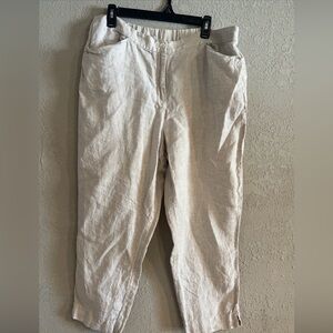 Chico's Light Tan Linen Pants Women’s 16R Zip Up Elastic Waist in Back Pockets